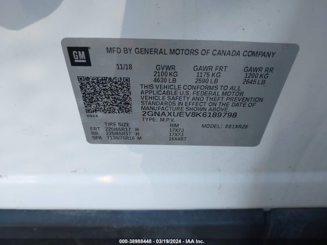 Chevrolet EQUINOX LT 2019 2GNAXUEV8K6189798 Image 9