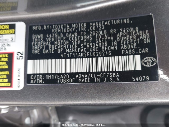 4T1T11AK2PU829246 Toyota CAMRY SE