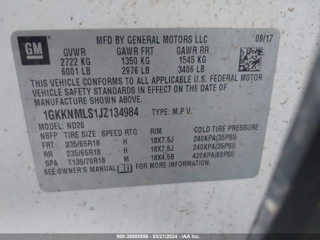 1GKKNMLS1JZ134984 GMC Acadia Slt-1