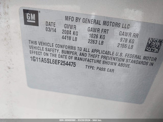 Chevrolet Malibu 1fl 2014 1G11A5SL6EF254475 Image 9