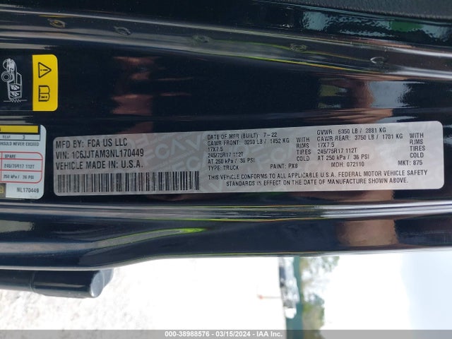 1C6JJTAM3NL170449 Jeep Gladiator Sport S 4x4