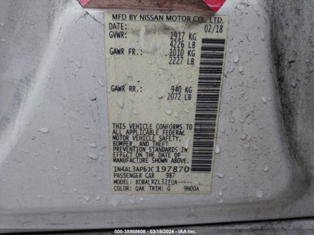 1N4AL3AP6JC197870 Nissan Altima 2.5 Sl