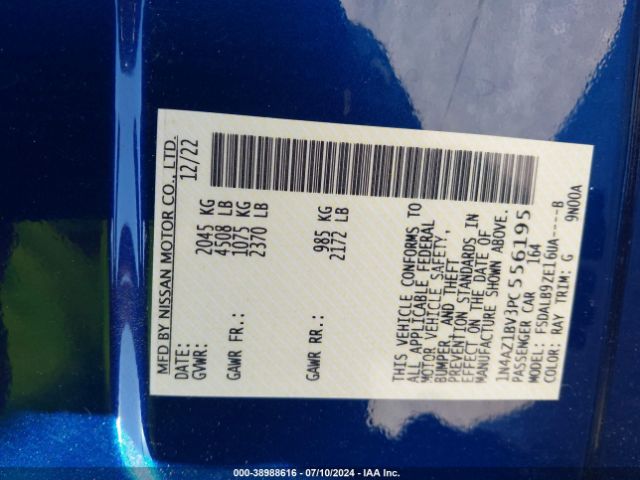 1N4AZ1BV3PC556195 Nissan Leaf S 40 Kwh
