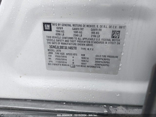 Chevrolet Trax Lt 2018 3GNCJLSB7JL148278 Image 9