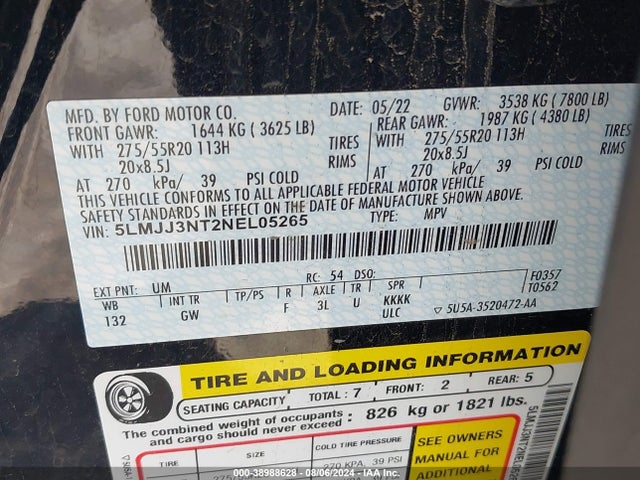 5LMJJ3NT2NEL05265 Lincoln Navigator Standard L