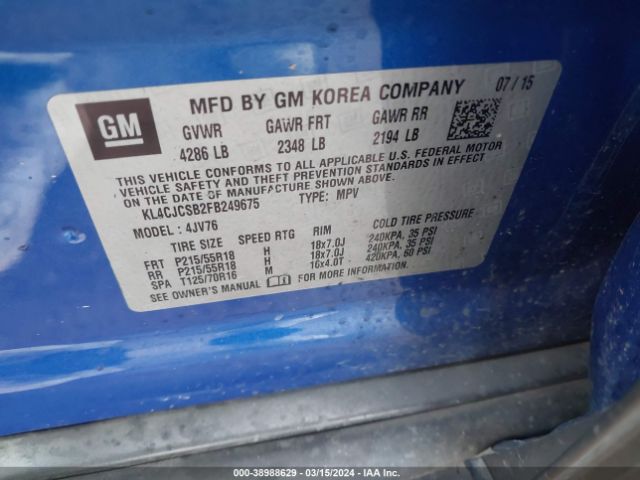KL4CJCSB2FB249675 Buick Encore Leather