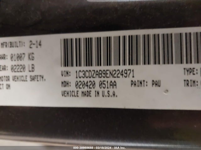 Dodge AVENGER SE 2014 1C3CDZAB9EN224971 Image 9
