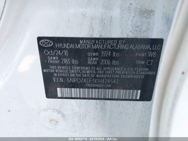Hyundai ELANTRA SE 2019 5NPD74LF3KH424542 Image 9