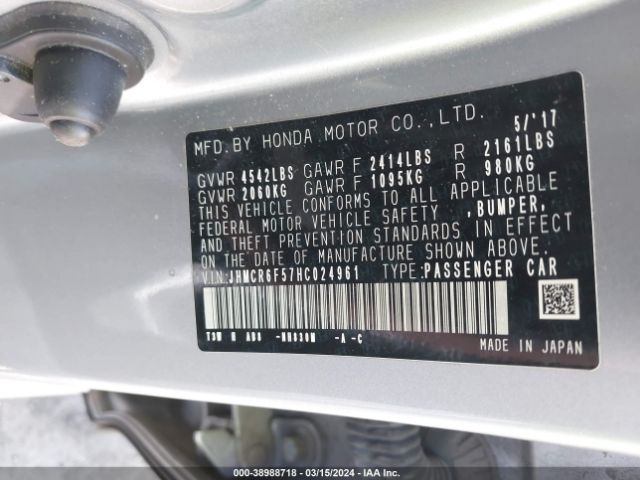 JHMCR6F57HC024961 Honda Accord Hybrid Ex-l