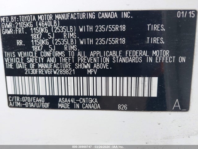 Toyota Rav4 Limited 2015 2T3DFREV6FW289821 Image 9