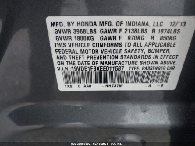 19VDE1F3XEE011587 Acura Ilx 2.0l