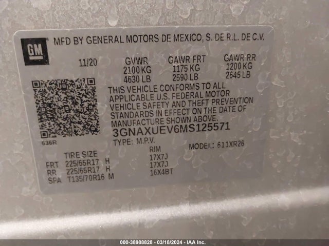 Chevrolet Equinox Awd Lt 2021 3GNAXUEV6MS125571 Image 9