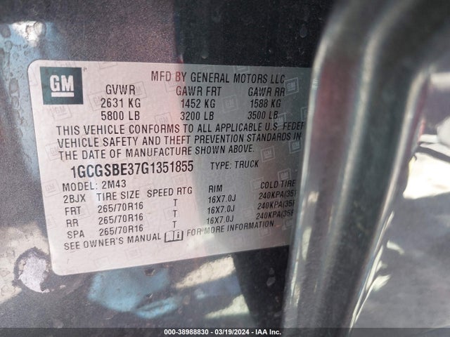 Chevrolet Colorado Wt 2016 1GCGSBE37G1351855 Image 9