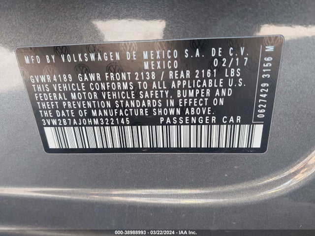 3VW2B7AJ0HM322145 Volkswagen Jetta 1.4t S
