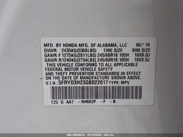 5FRYD3H23GB022017 Acura Mdx Acurawatch Plus Package