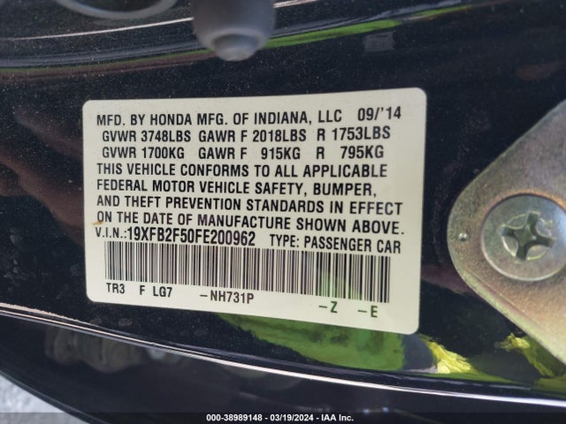 Honda Civic Lx 2015 19XFB2F50FE200962 Image 9
