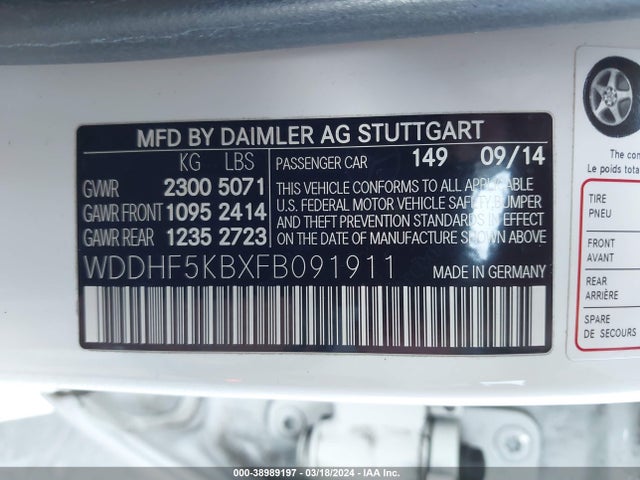 WDDHF5KBXFB091911 Mercedes-Benz E 350