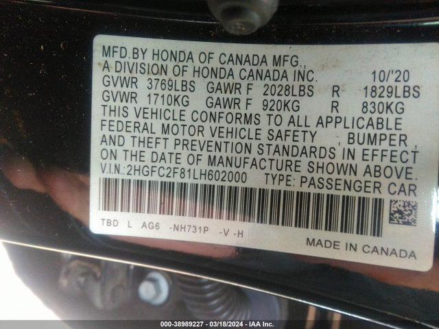 Honda Civic Sport 2020 2HGFC2F81LH602000 Image 9