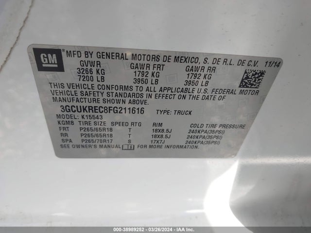 Chevrolet Silverado 1500 2lt 2015 3GCUKREC8FG211616 Image 9