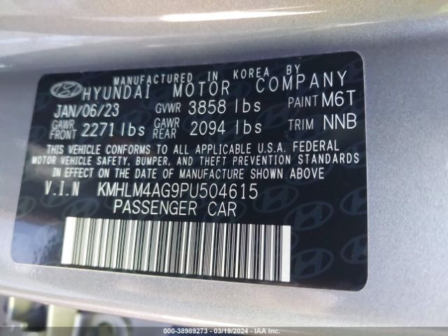 KMHLM4AG9PU504615 Hyundai ELANTRA SEL