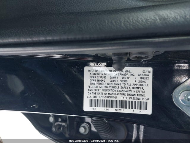 Honda Civic Lx 2018 2HGFC2F57JH581107 Image 9