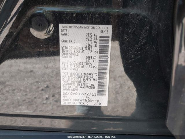 5N1AT2MV2GC872715 Nissan Rogue Sl