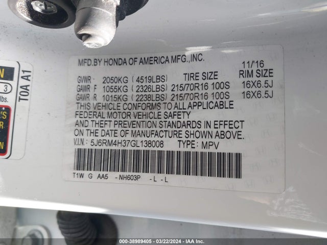 Honda CR-V LX 2016 5J6RM4H37GL138008 Image 9