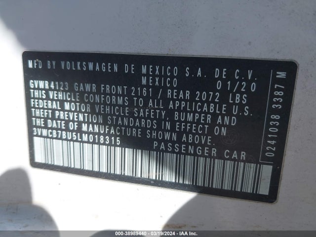 3VWCB7BU5LM018315 Volkswagen Jetta 1.4t R-line/1.4t S/1.4t Se