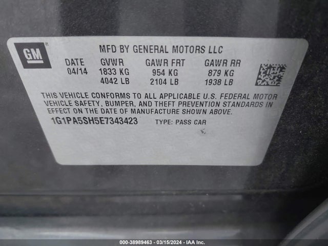 Chevrolet Cruze Ls Auto 2014 1G1PA5SH5E7343423 Image 9