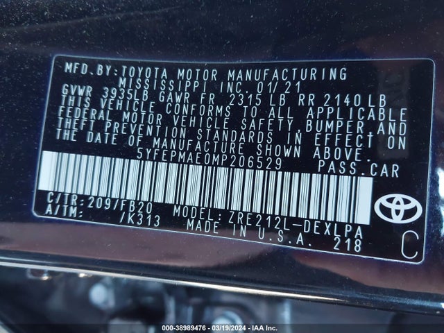 Toyota COROLLA LE 2021 5YFEPMAE0MP206529 Image 9