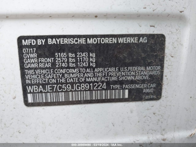 BMW 540i Xdrive 2018 WBAJE7C59JG891224 Image 9