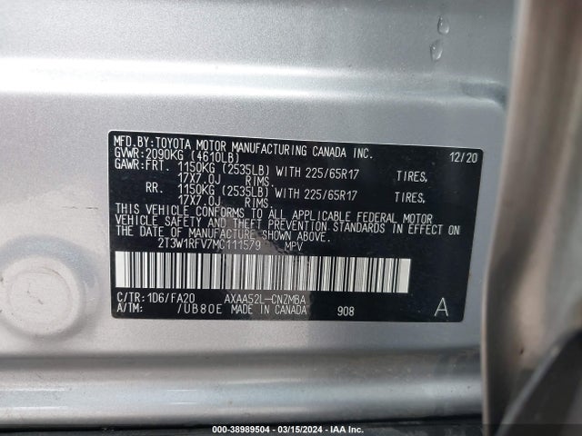 Toyota Rav4 Xle 2021 2T3W1RFV7MC111579 Image 9