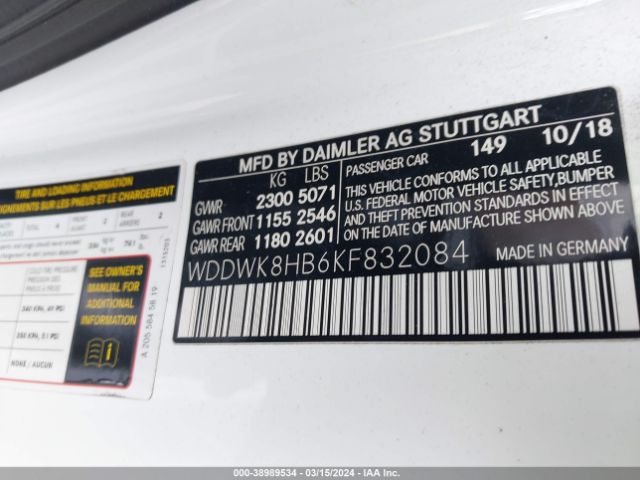 WDDWK8HB6KF832084 Mercedes-Benz Amg C 63 S