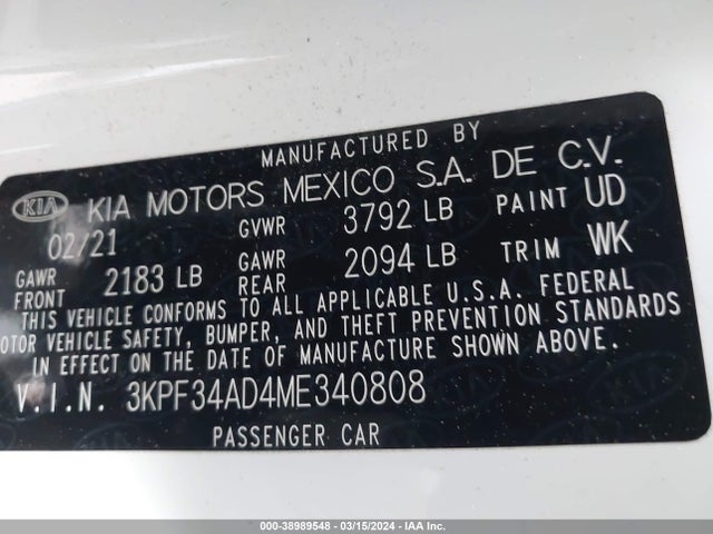 KIA Forte Gt-line 2021 3KPF34AD4ME340808 Image 9