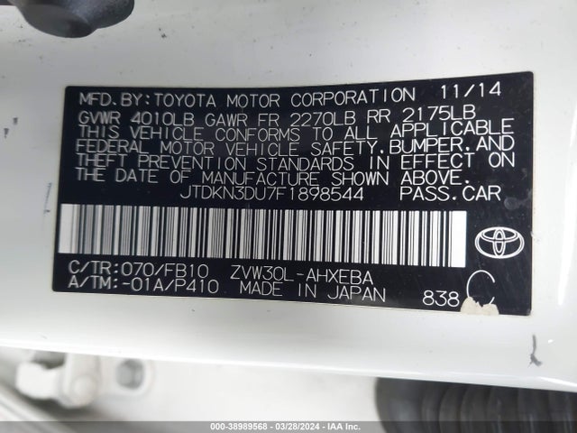 Toyota Prius Two 2015 JTDKN3DU7F1898544 Image 9