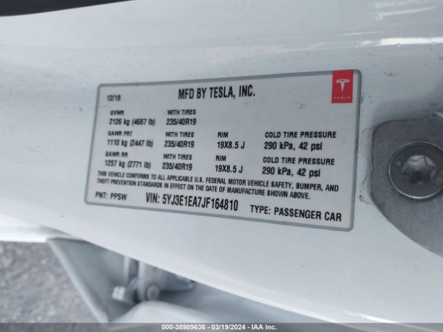 5YJ3E1EA7JF164810 Tesla Model 3 Long Range/mid Range