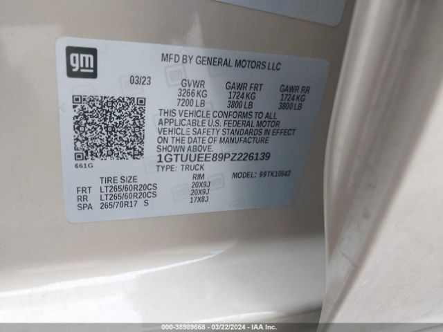 1GTUUEE89PZ226139 GMC Sierra 1500 4wd  Short Box At4