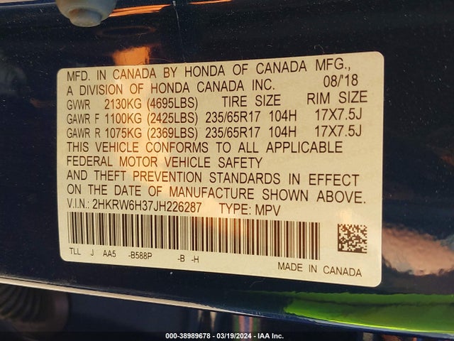 Honda CR-V LX 2018 2HKRW6H37JH226287 Image 9