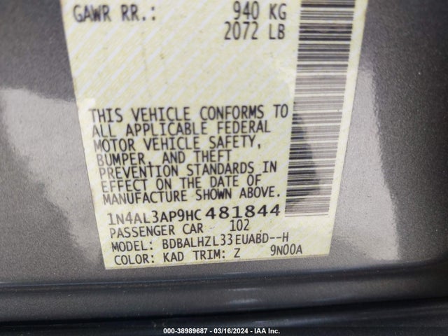 Nissan Altima 2.5 Sr 2017 1N4AL3AP9HC481844 Image 9