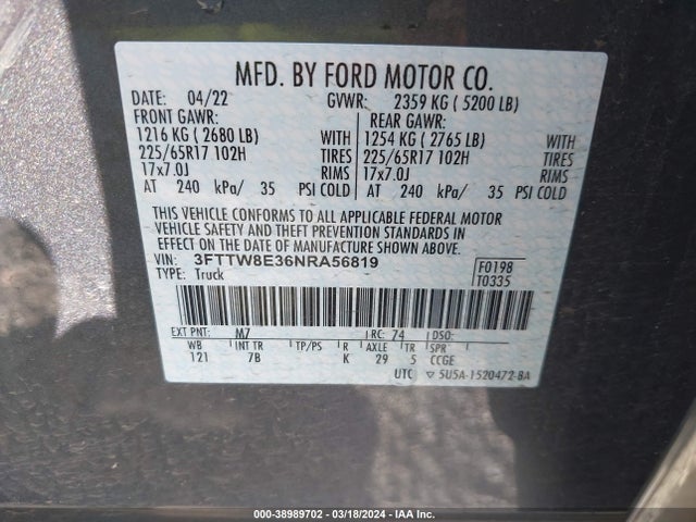 Ford Maverick Xlt 2022 3FTTW8E36NRA56819 Image 9