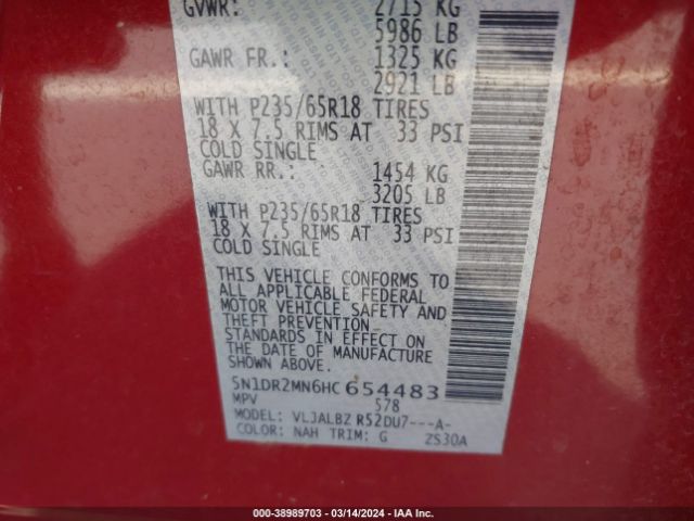 5N1DR2MN6HC654483 Nissan Pathfinder S