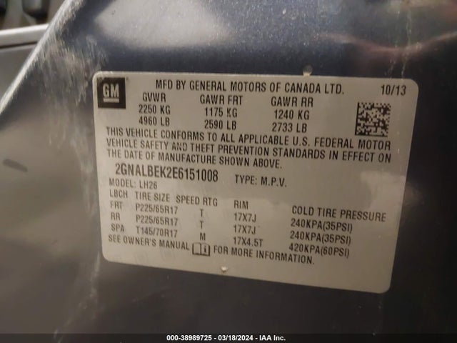 Chevrolet EQUINOX 1LT 2014 2GNALBEK2E6151008 Image 9
