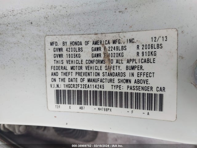 Honda ACCORD LX 2014 1HGCR2F32EA114245 Image 9