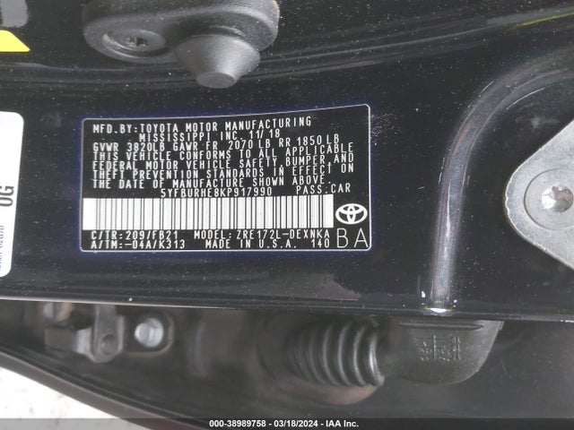 Toyota COROLLA LE 2019 5YFBURHE8KP917990 Image 9