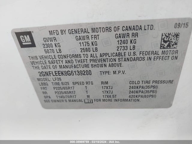 Chevrolet EQUINOX LS 2016 2GNFLEEK8G6139200 Image 9