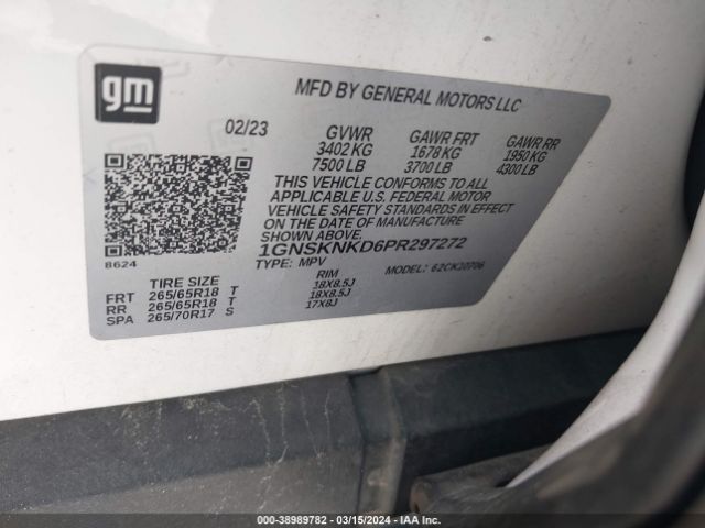 1GNSKNKD6PR297272 Chevrolet Tahoe 4wd Lt