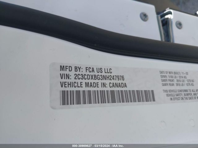 2C3CDXBG3NH247976 Dodge Charger Sxt Rwd