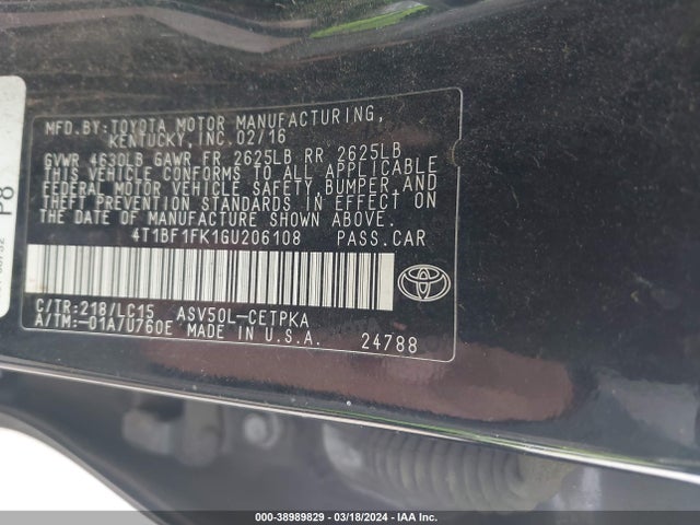 Aukcja sprzedaży 2016 Toyota Camry Xse, vin: 4T1BF1FK1GU206108, numer aukcji: 38989829