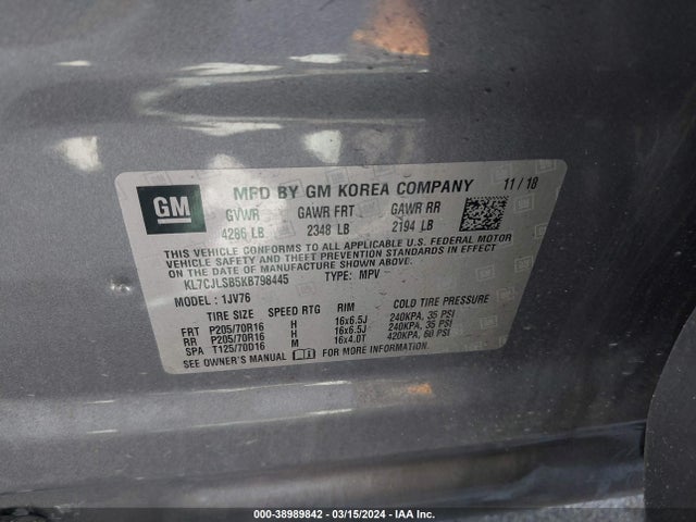 Chevrolet Trax Lt 2019 KL7CJLSB5KB798445 Image 9