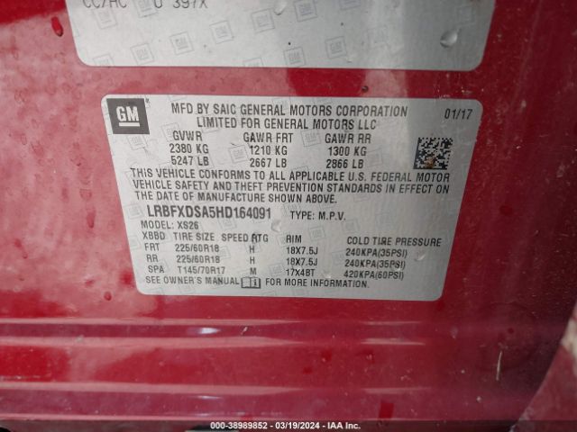 LRBFXDSA5HD164091 Buick Envision Essence